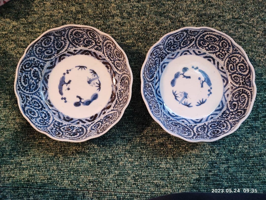 骨董品 民藝 皿 富長春貴 古伊万里 蛸唐草 染付皿 江戸