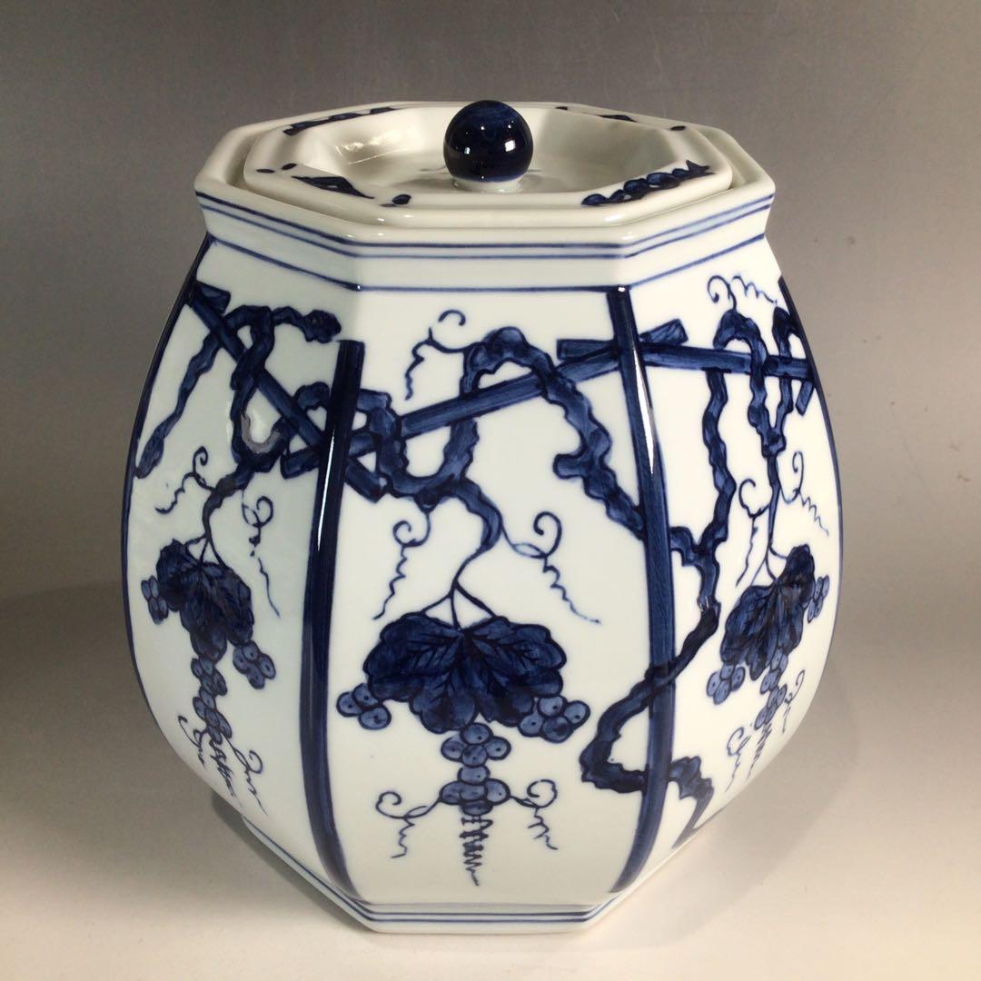 P291 皆具 『平安 鈴木康月造』『染付』『ぶどう棚皆具』 共箱