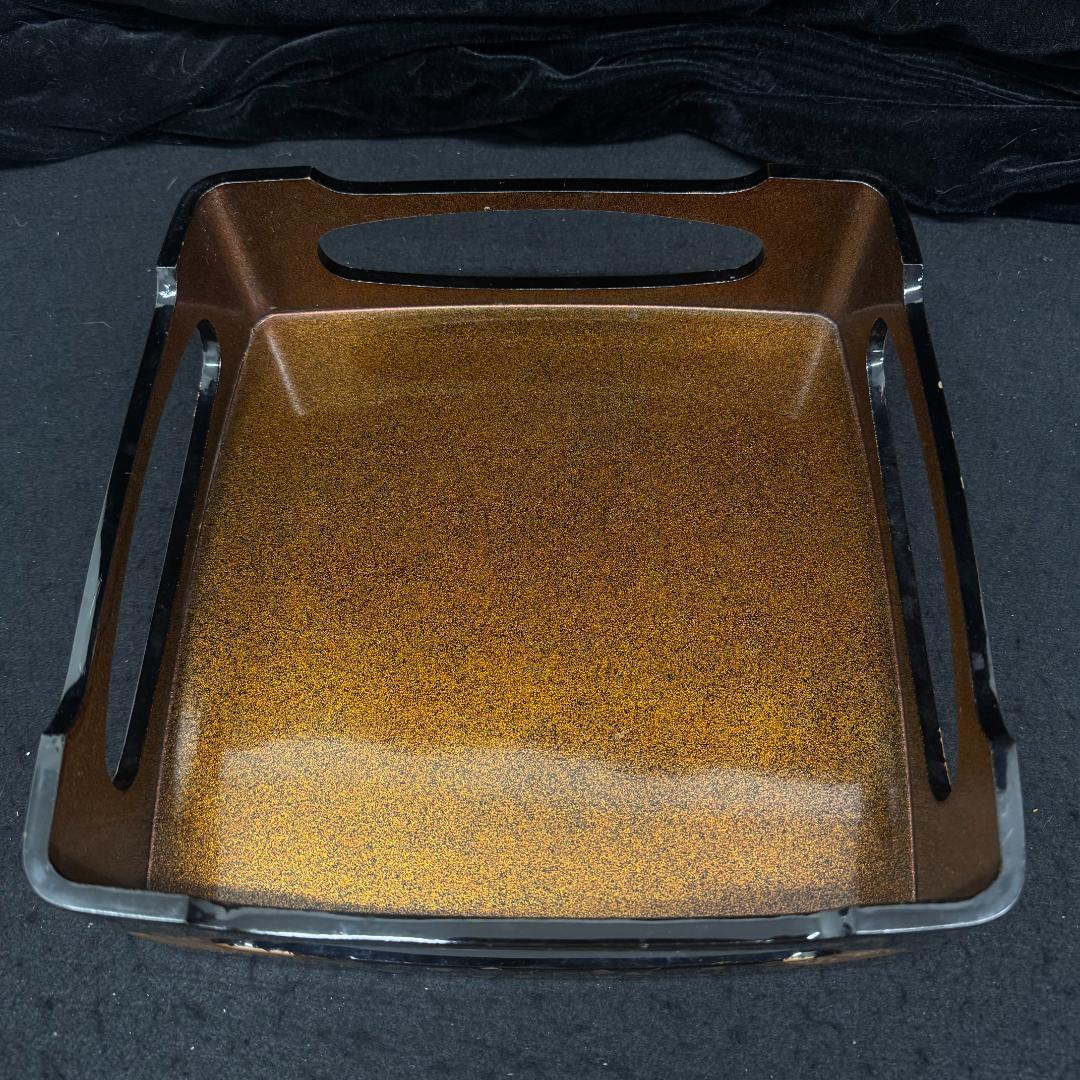 茶道具 金彩菊花蒔絵 重台 四方盆　共箱