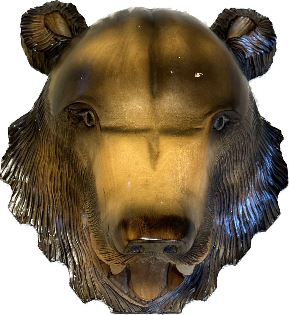 ロイドさま専用】熊壁掛け彫刻 木製 木彫り 熊の顔 木彫り熊