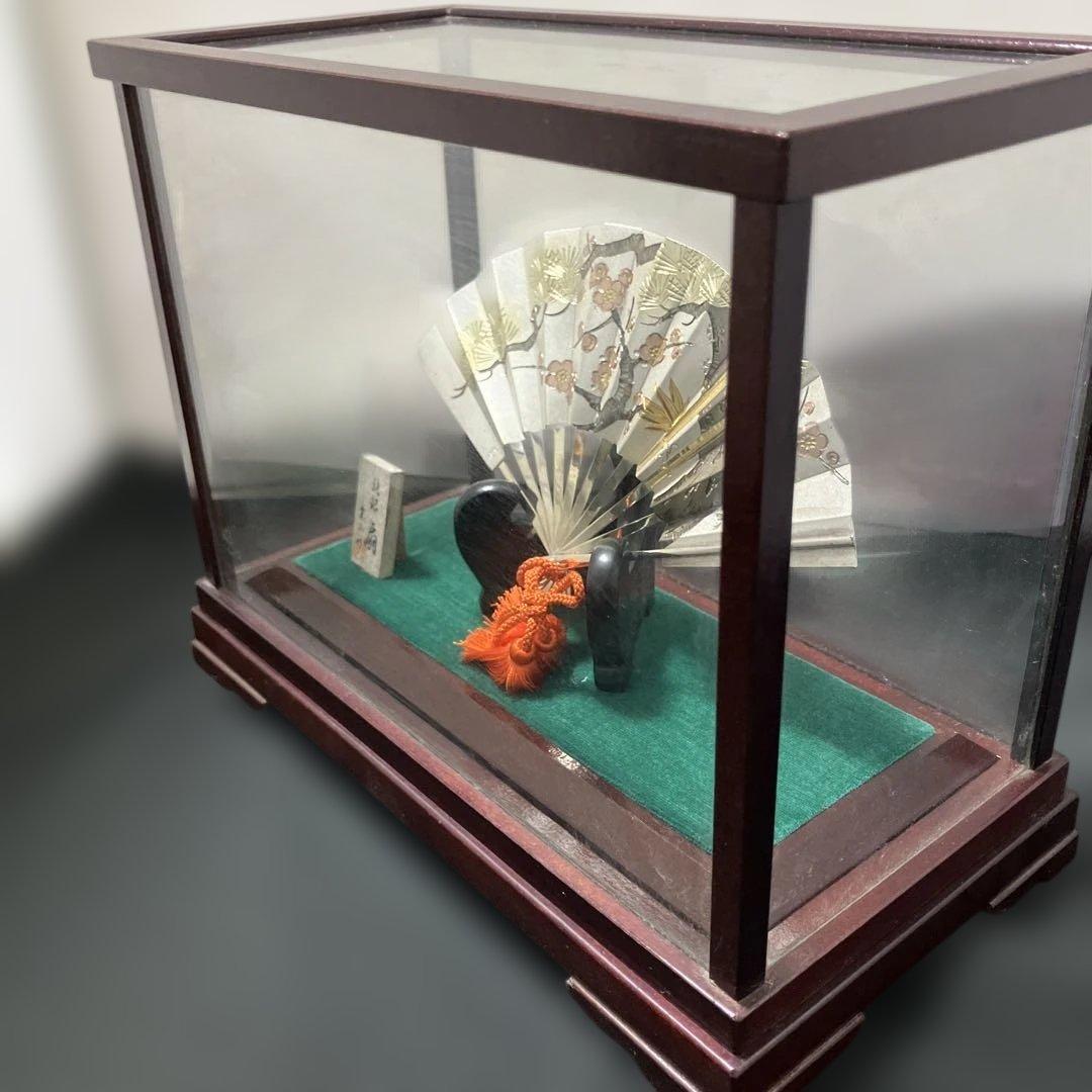 12-216)純銀製扇子 雲山作木製台座ケース付き