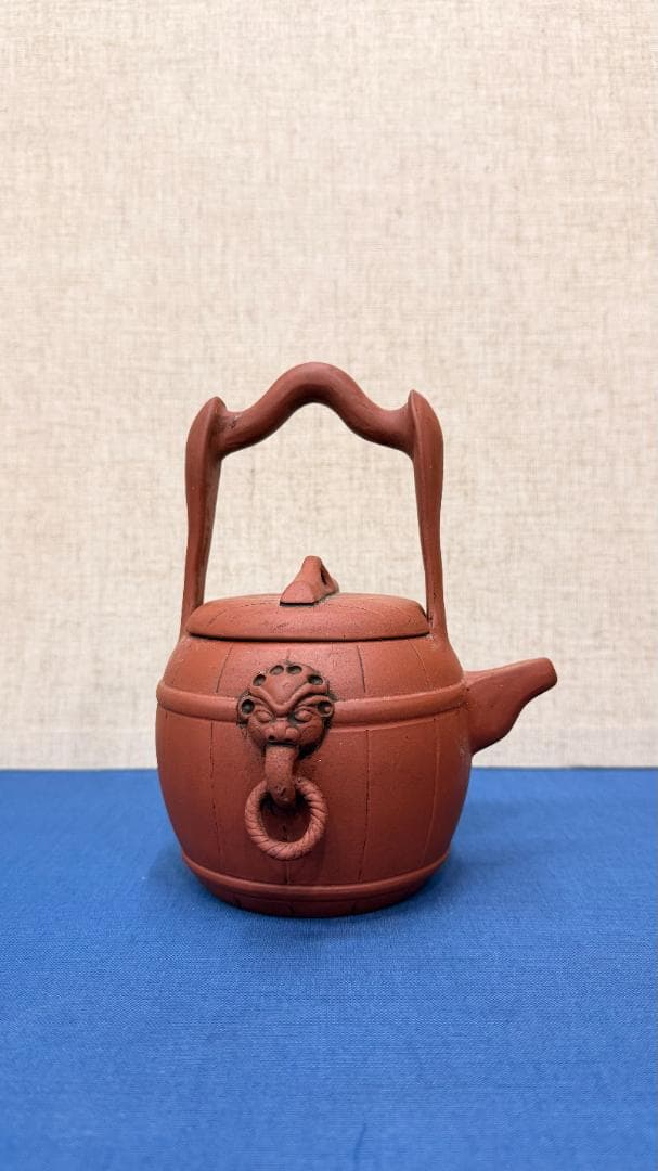 在銘】紫砂 提梁壺｜獅子面環装・古作風合｜一点物