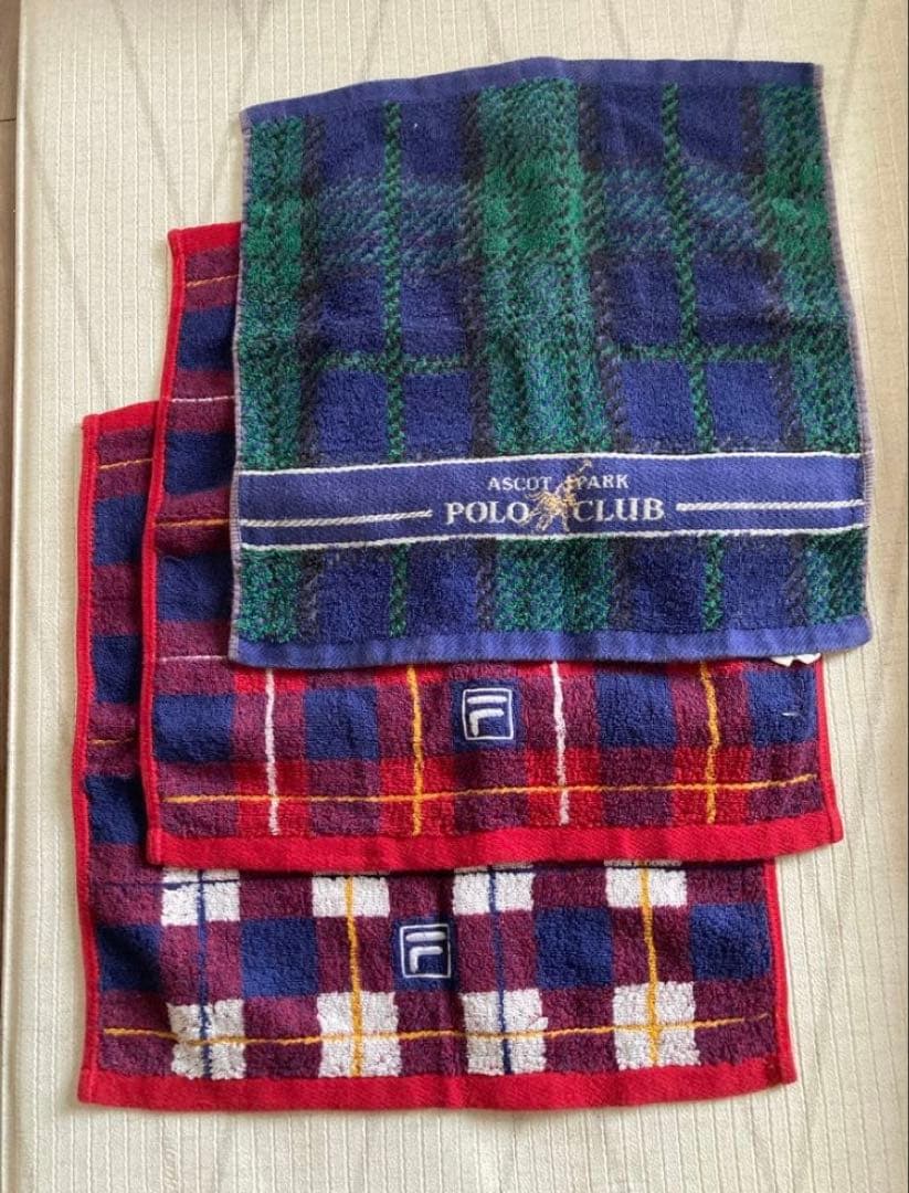 チェック柄タオルハンカチ3枚セット FILA、POLO