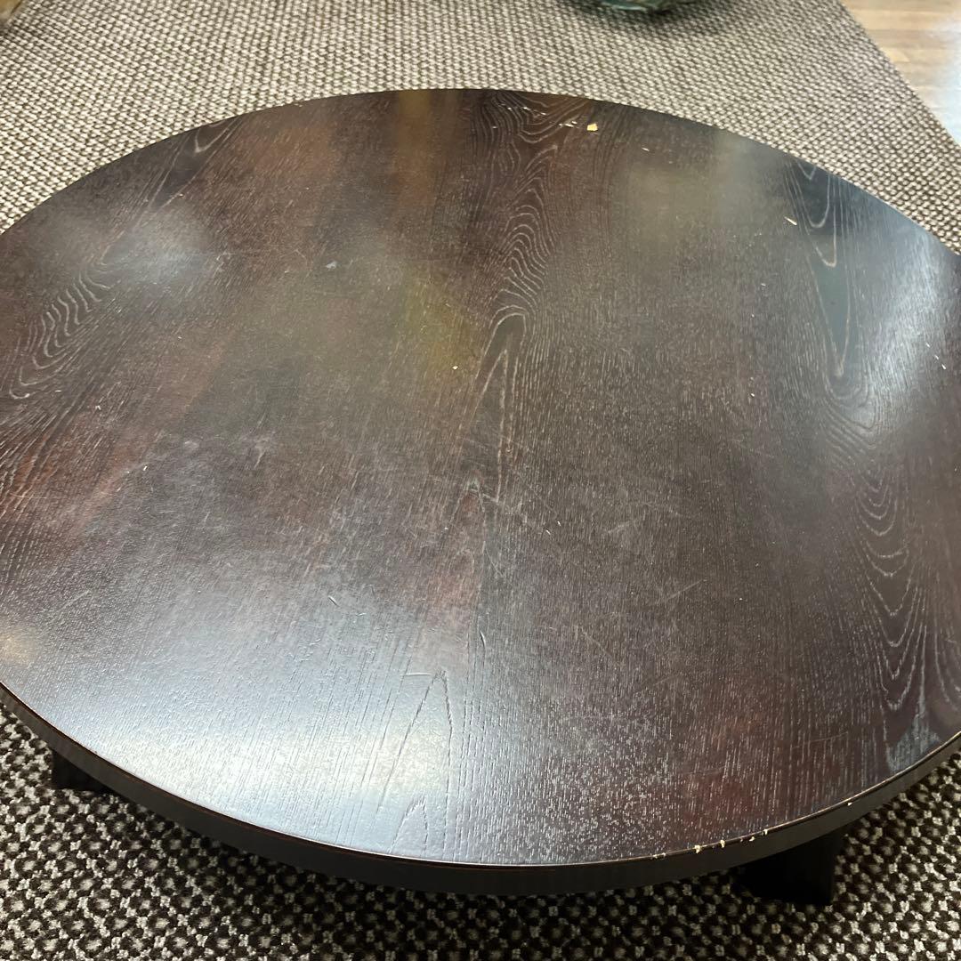昭和レトロ 古道具 ちゃぶ台 円形木製座卓 ダークブラウン 直径75cm