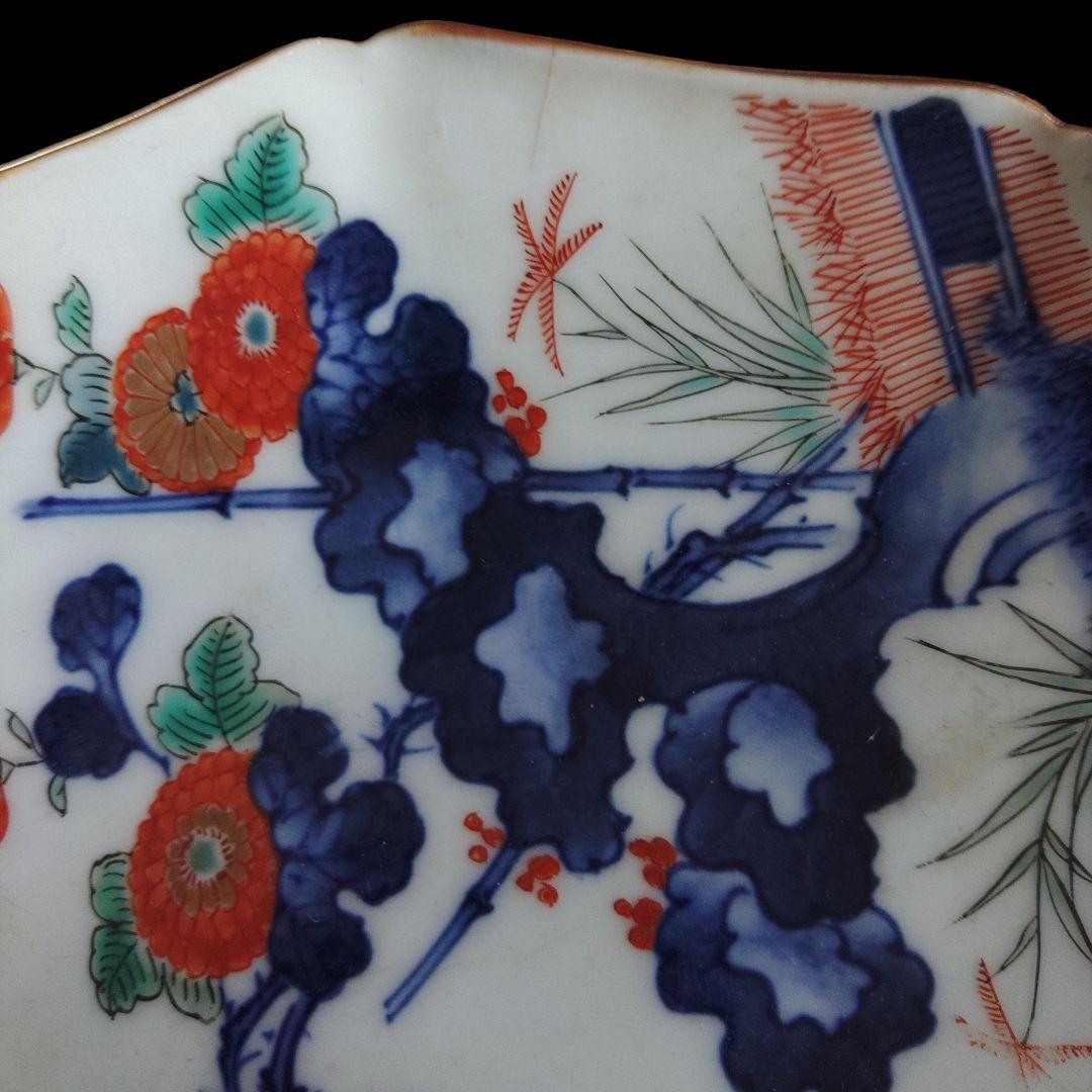 有田焼 柿右衛門 菊花染付絵皿 木箱付