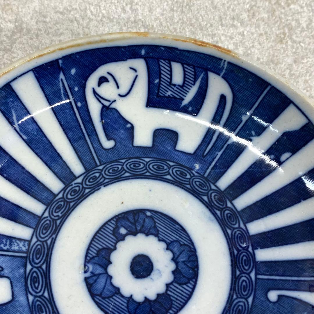 小皿 山仁製 サーカス象 図変わり印判 明治大正 アンティーク レトロ