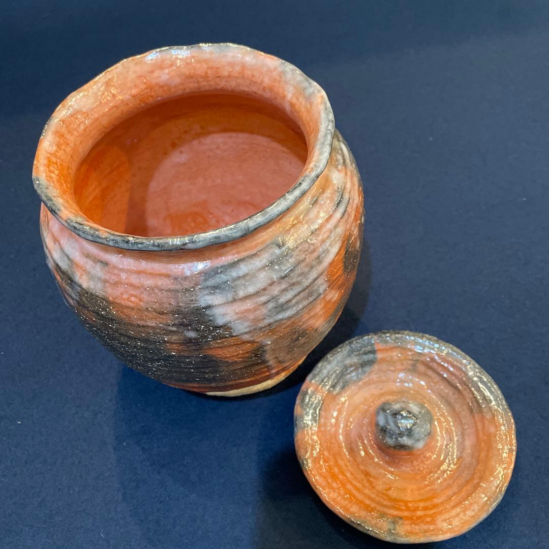 吉村 重生』(造)の【赤楽 種壷 水指】共箱※美品『吉村楽入』茶道具