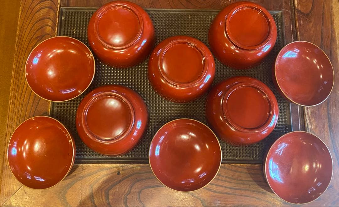 明治期　山中漆器　蒔絵鶴松　箱付5客 古和紙・和歌季語集付き ヴィンテージレア