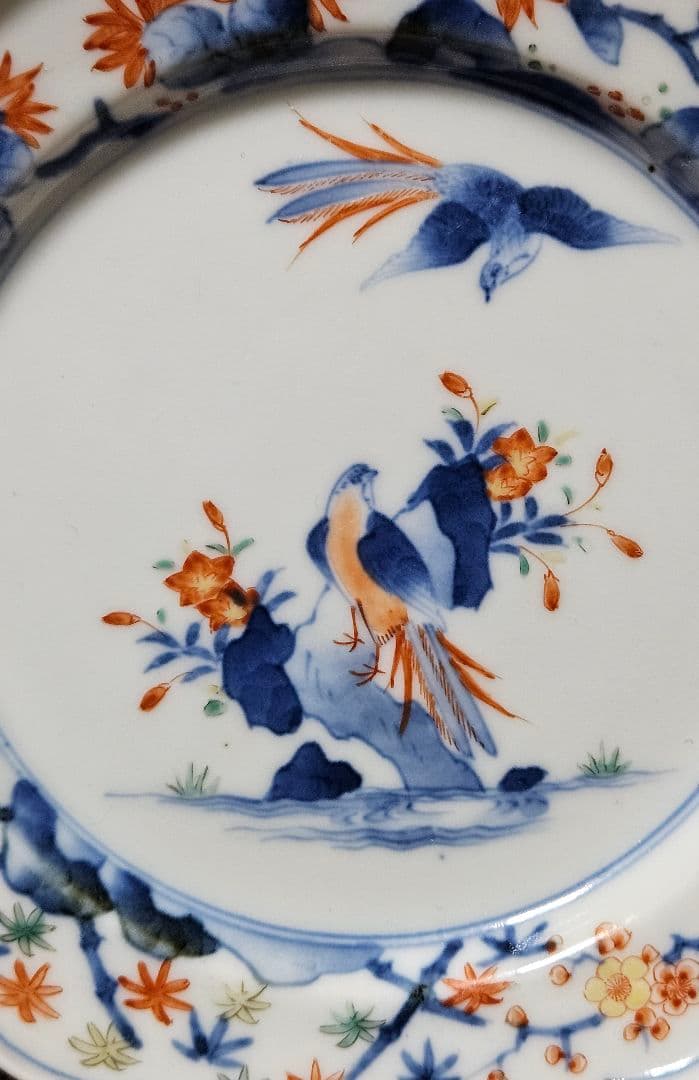 名品❗】江戸時代後期 柿右衛門様式 染錦 双鳥に 梅花 紅葉