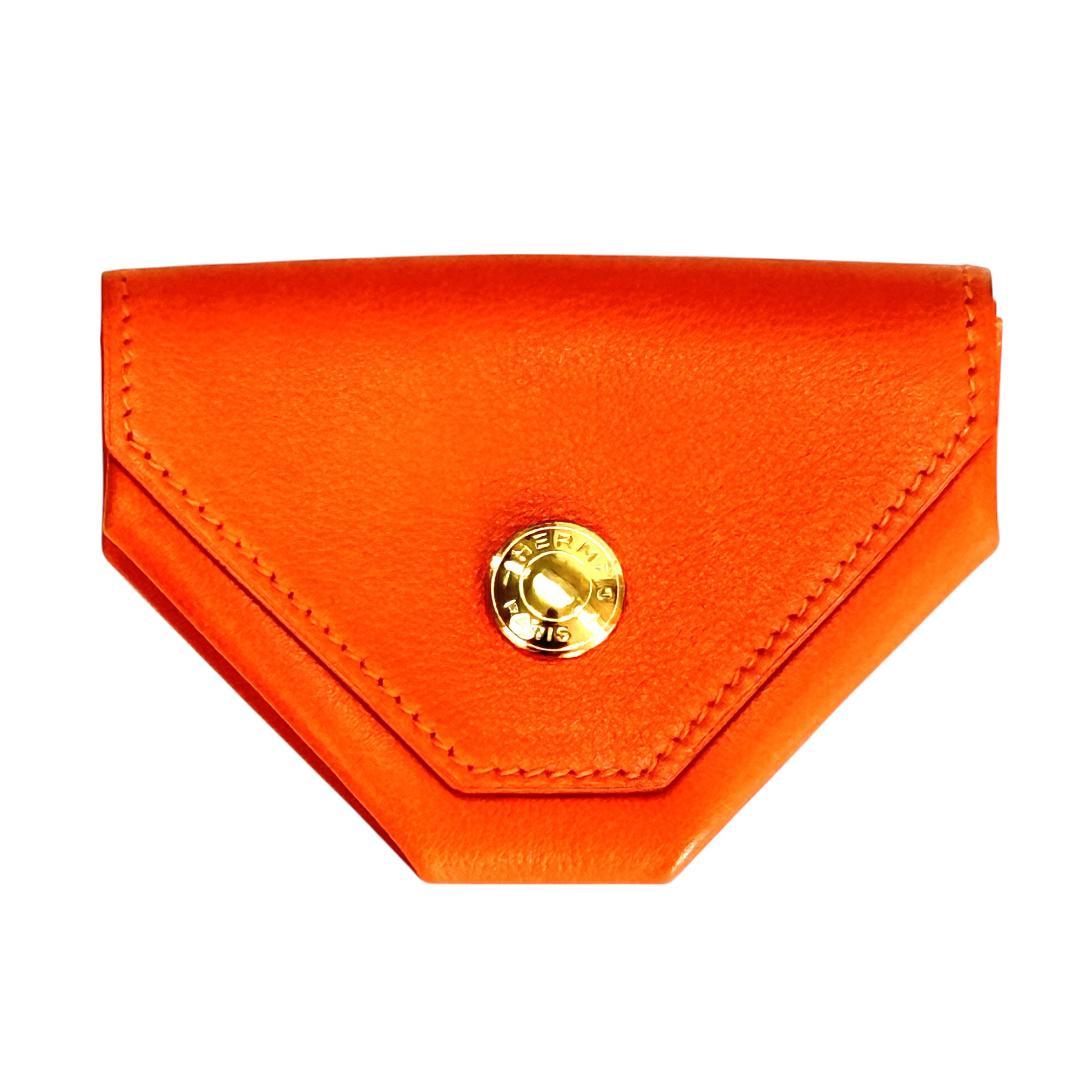 未使用級 HERMES ケース ルヴァンキャトル オレンジ ゴールド金具