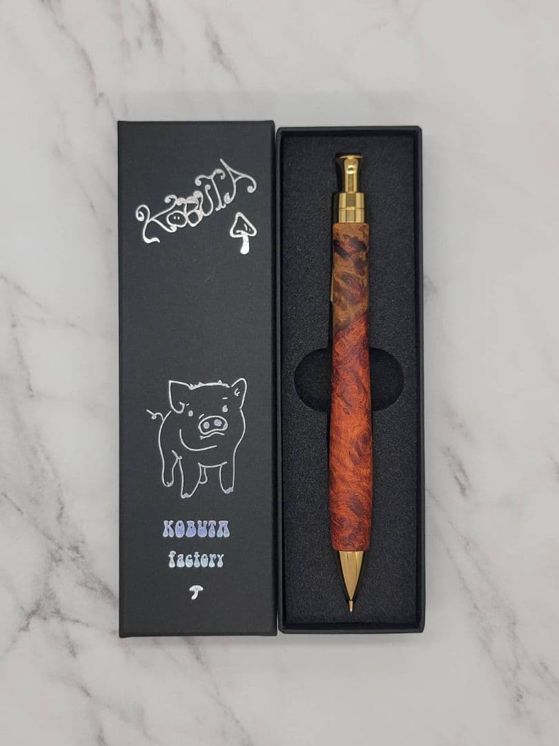 新品　こぶた工房　極上花梨瘤　紅白　シャープペンシル0.5　ゴールド金具