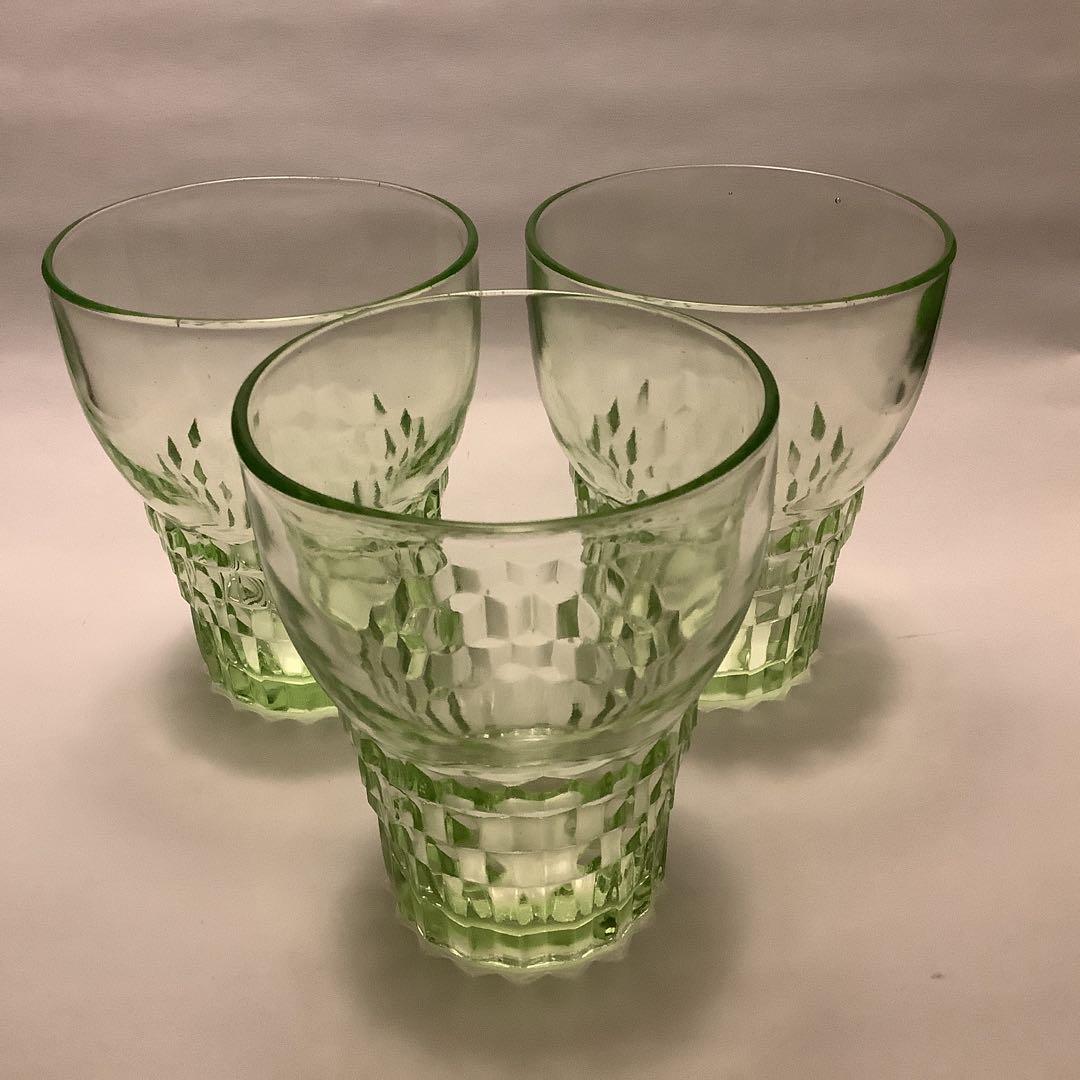 ウランガラス グラス3個組 和骨董 ウランガラス 3点セット 和骨董 ウラン