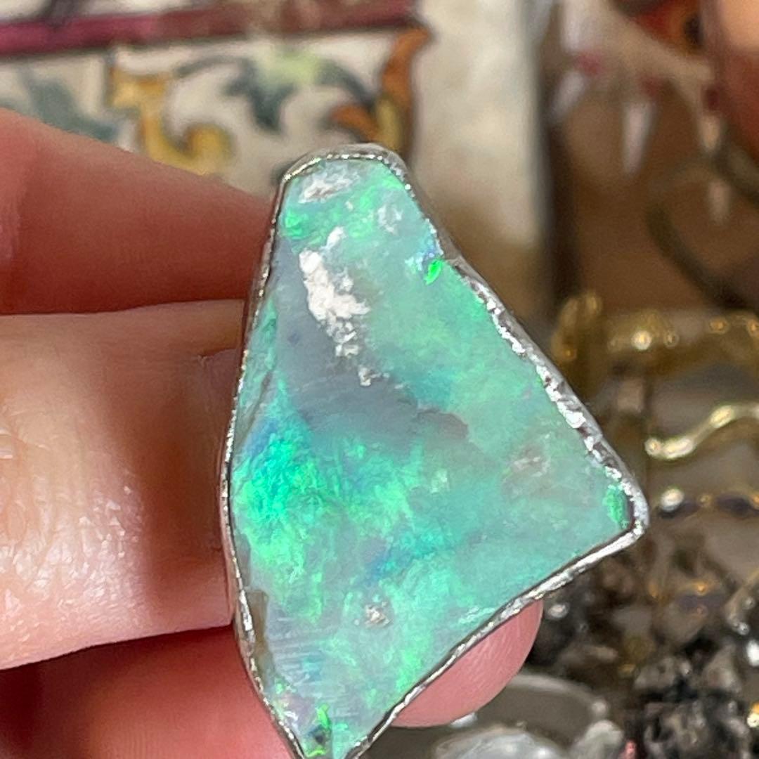 ハンドメイド　シルバー925 　シルバーリング　ボルダーオパール原石
