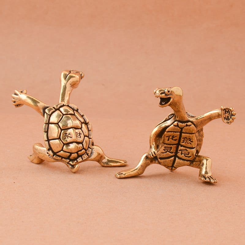 608 【1点】真鍮製 亀の置物 聚財刻印 ミニサイズ ブラス 置き物