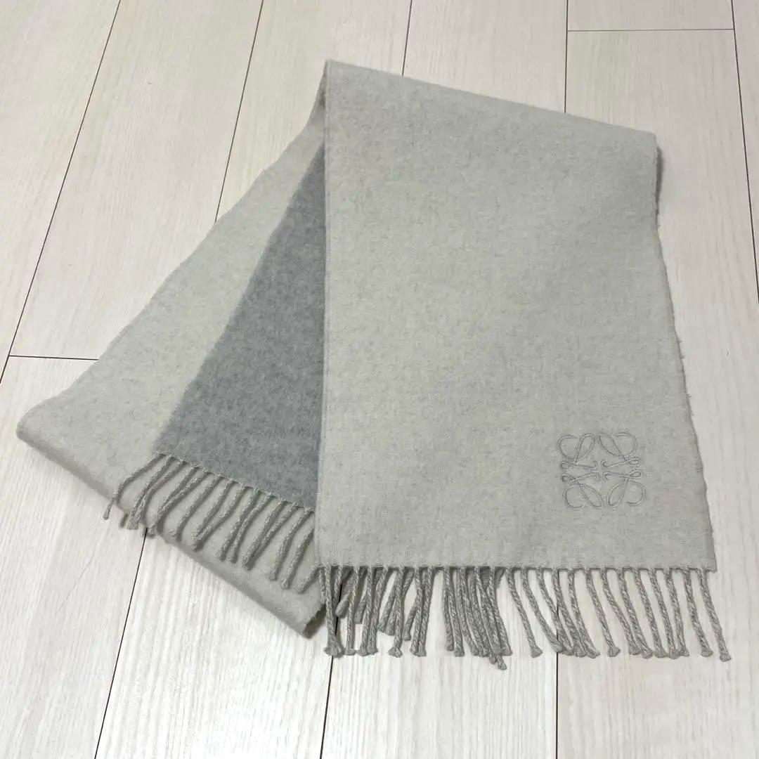 LOEWE ロエベ バイカラーマフラー (ウール&カシミヤ)ホワイト×グレー