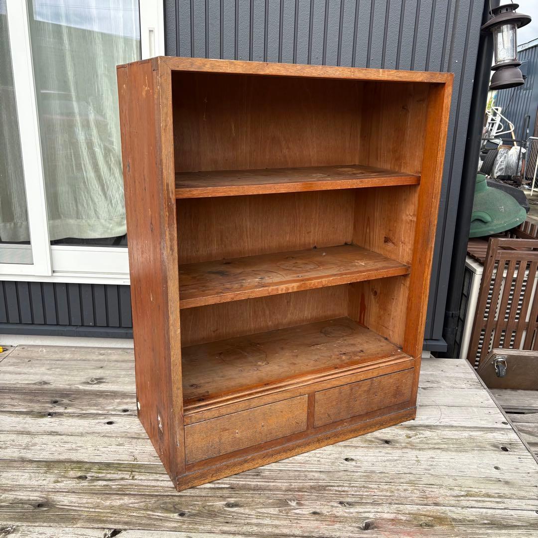 昭和レトロ 古家具 モザイクガラス戸 木製キャビネット 食器棚 サイド