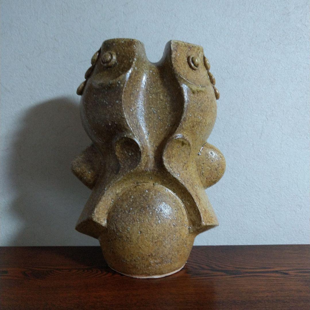 河井創太 灰釉双魚扁壷 桐共箱 黄布・栞付き 河井創太 灰釉双魚扁壷 桐