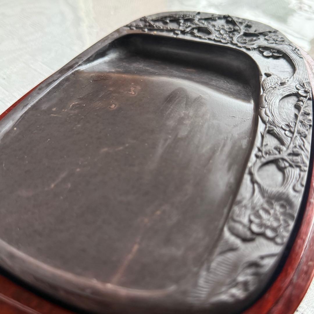 硯期間限定‼️不世出の名品‼️旧家蔵出端渓硯『梅雀陽刻硯』」唐木