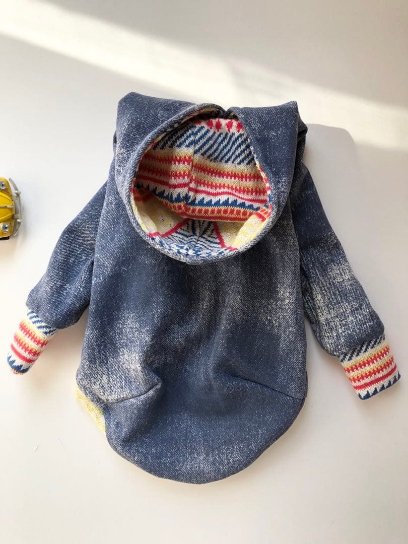 ウォッシュデニムパーカー イタグレ服 ハンドメイド