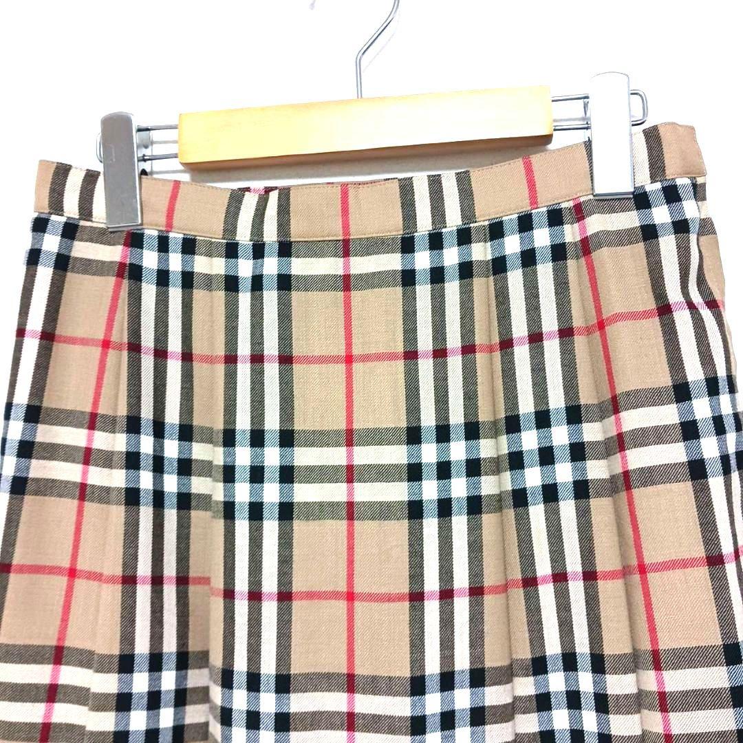 バーバリー ノバチェック スカート ベージュ ひざ下丈 プリーツ13BR難あり