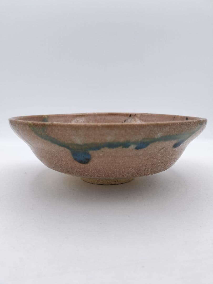 c023 平茶碗 赤織部 忍冬庵 不二窯 佐藤和子 木箱 茶道具 古物