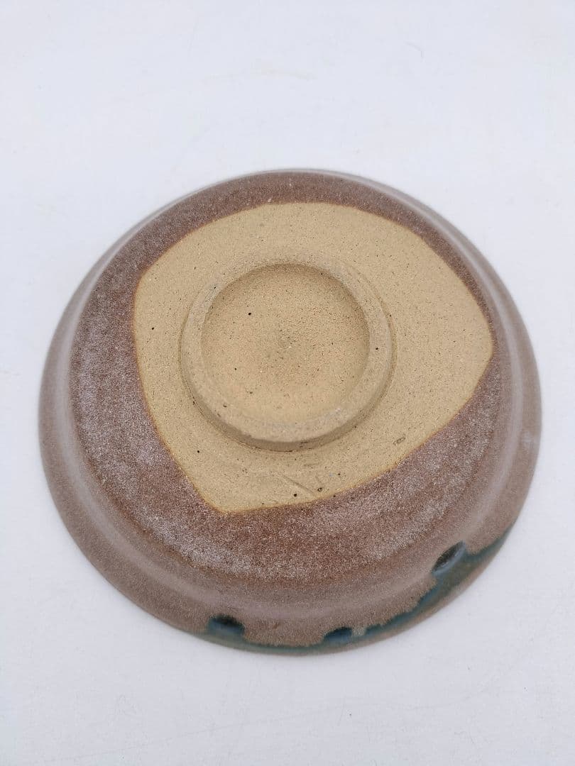 c023 平茶碗 赤織部 忍冬庵 不二窯 佐藤和子 木箱 茶道具 古物