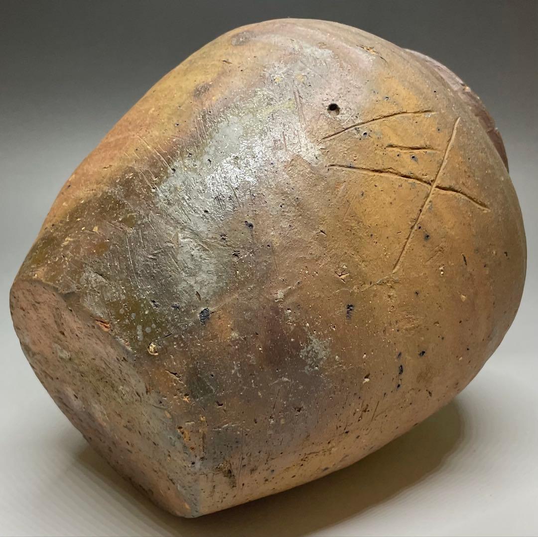 古備前 室町〜桃山時代 三耳壺 種壺 窯印有 箱付(四方桟盛蓋) y312