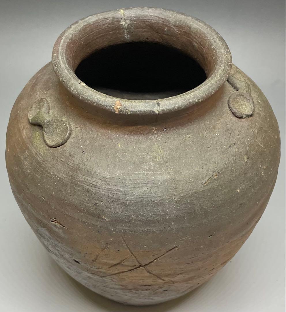 古備前 室町〜桃山時代 三耳壺 種壺 窯印有 箱付(四方桟盛蓋) y312