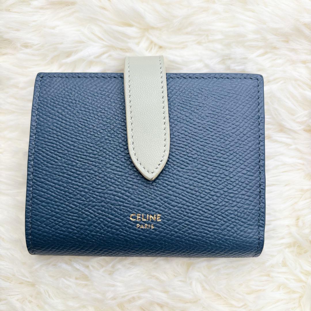 極美品✨️CELINE 二つ折り財布 ネイビー スモールストラップウォレット