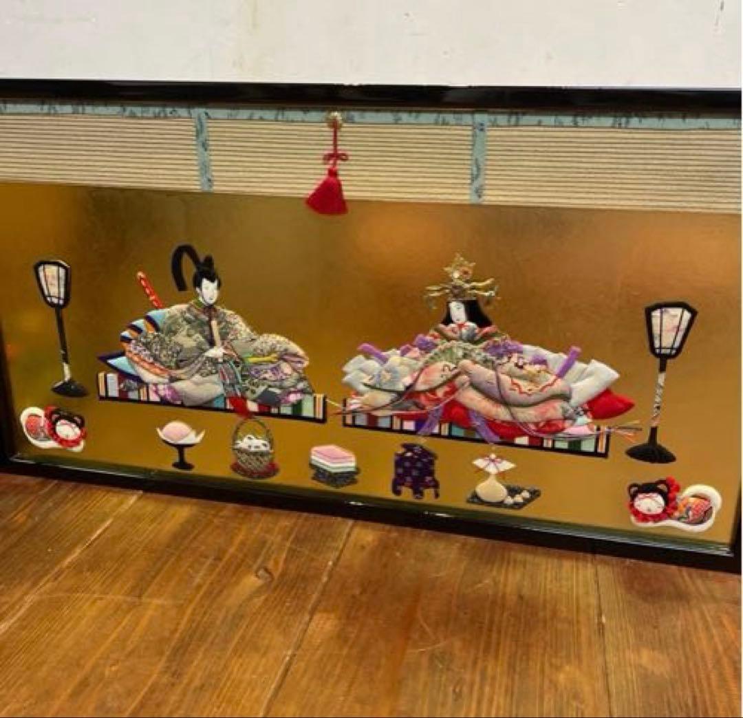 美品　押絵びな　江戸ちりめん　三枚屏風　お雛様　ひな祭り