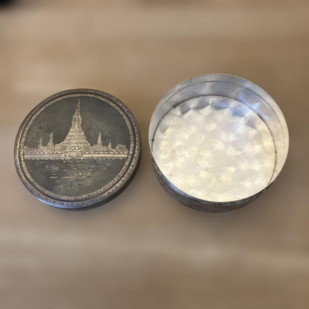 廣田慶祝使節訪泰記念品 金属製蓋付きボックス バンコクのワット・アルン
