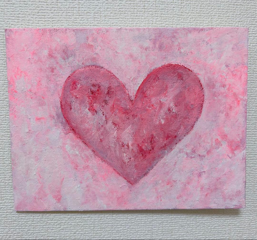 ハートの絵、ピンクの絵、インテリア、オシャレ、絵画、アート、現代