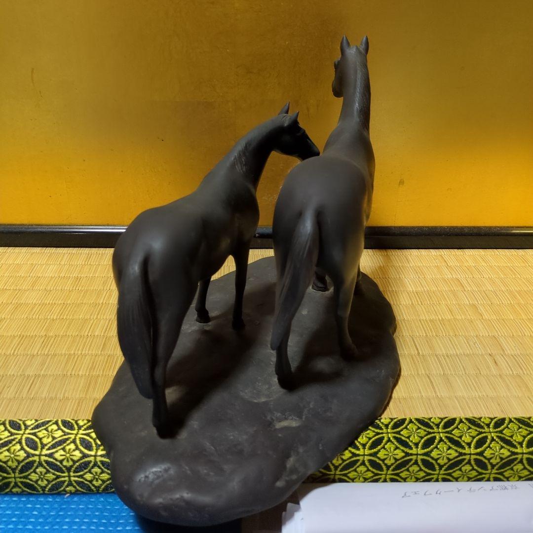 高岡銅器鋳銅製、黒い馬の2頭