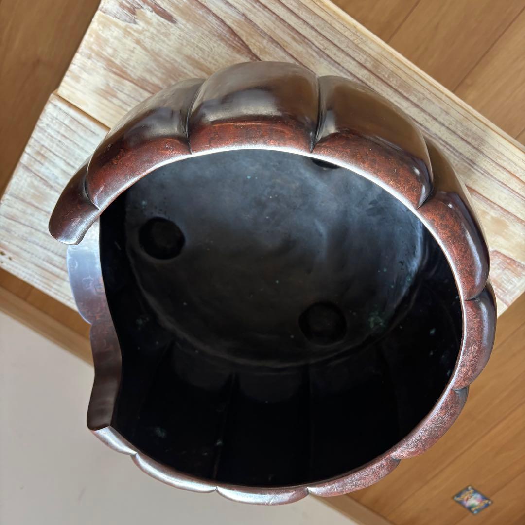 斑紫銅製 阿古陀形三足風櫨 瓶掛 面取風炉 天下