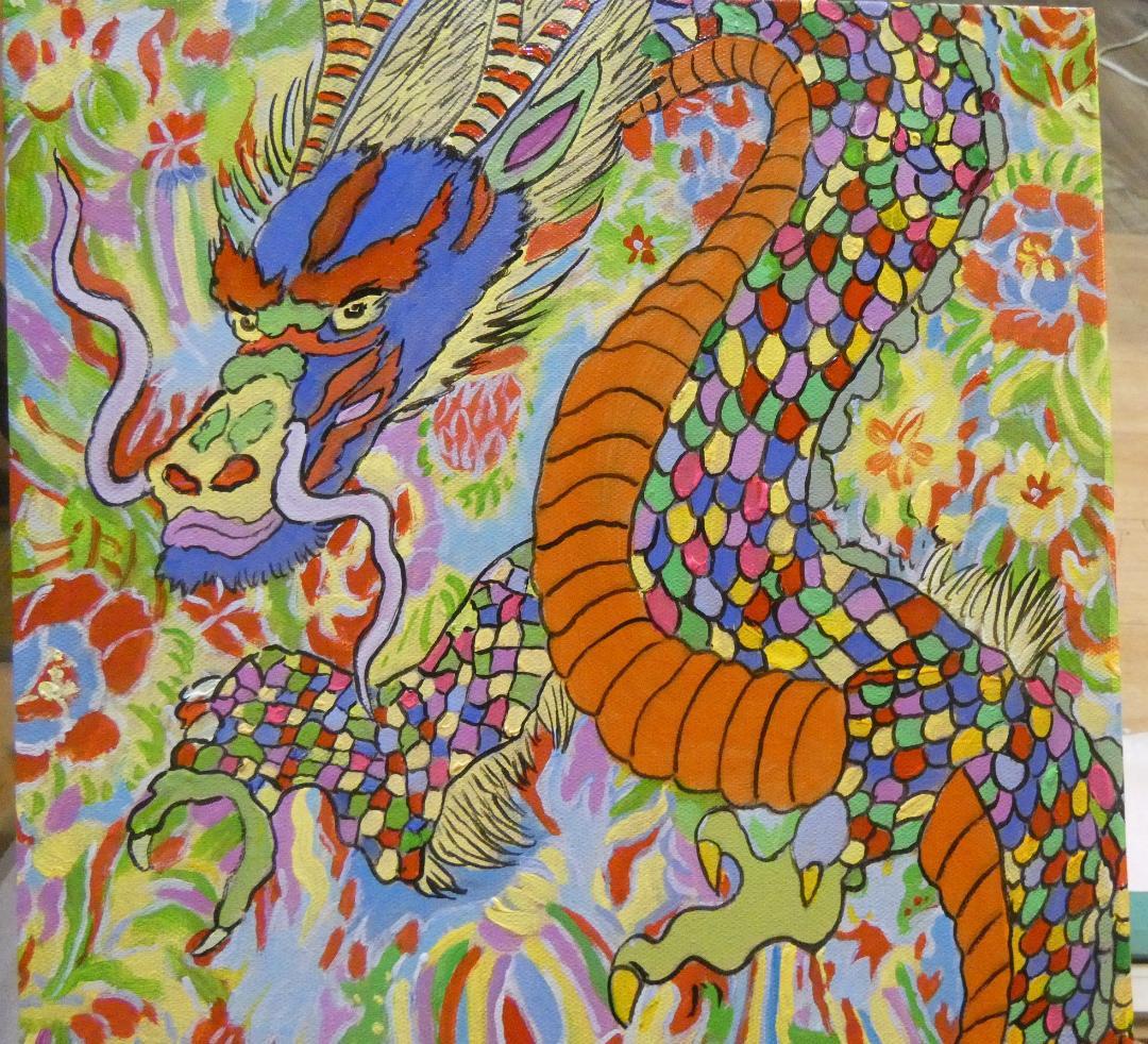 Lokahi TOKYO様専用 油絵 額付き ジミー大西 【竜】手描き M10