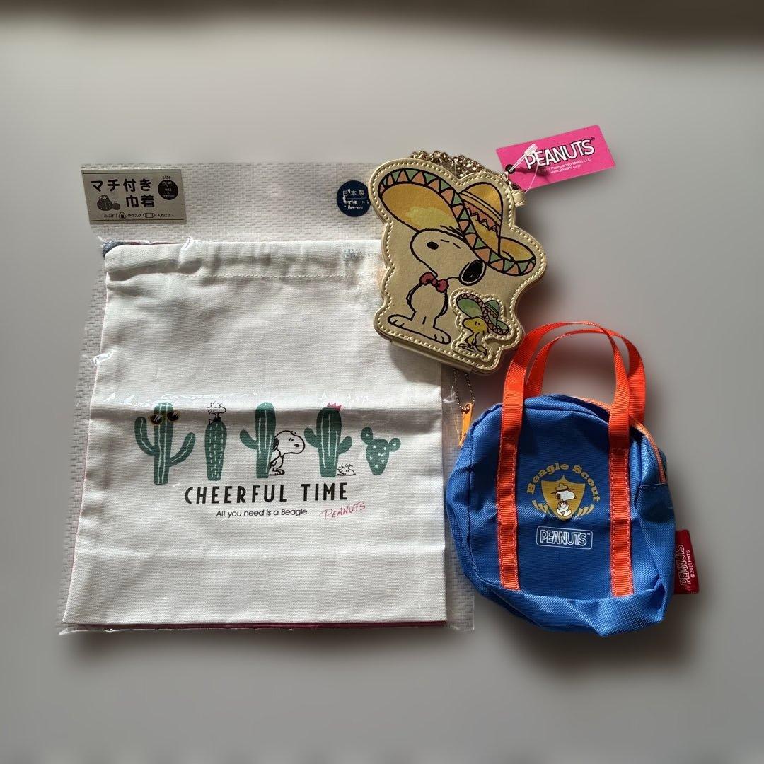 新品！】PEANUTS スヌーピー 巾着 ミラー ポーチ - メルカリ