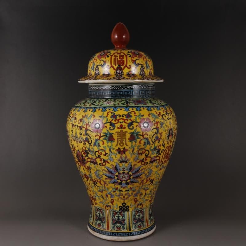 清乾隆琺瑯彩纏枝福寿紋将軍壺 景徳鎮 陶磁器 装飾品