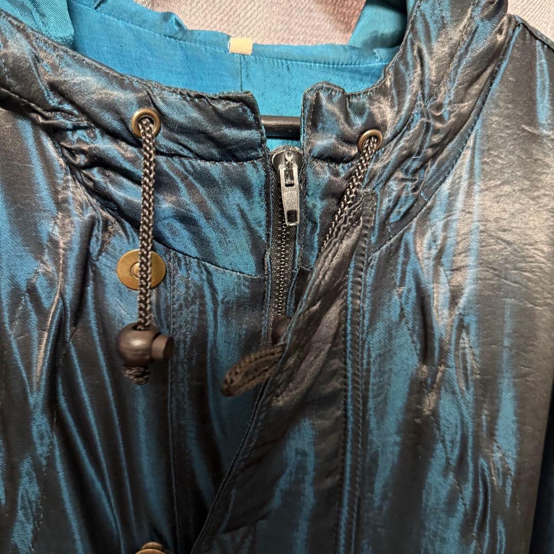 【美品】ユーロビンテージ タマムシ色 ギミック フード付きパデッドコート