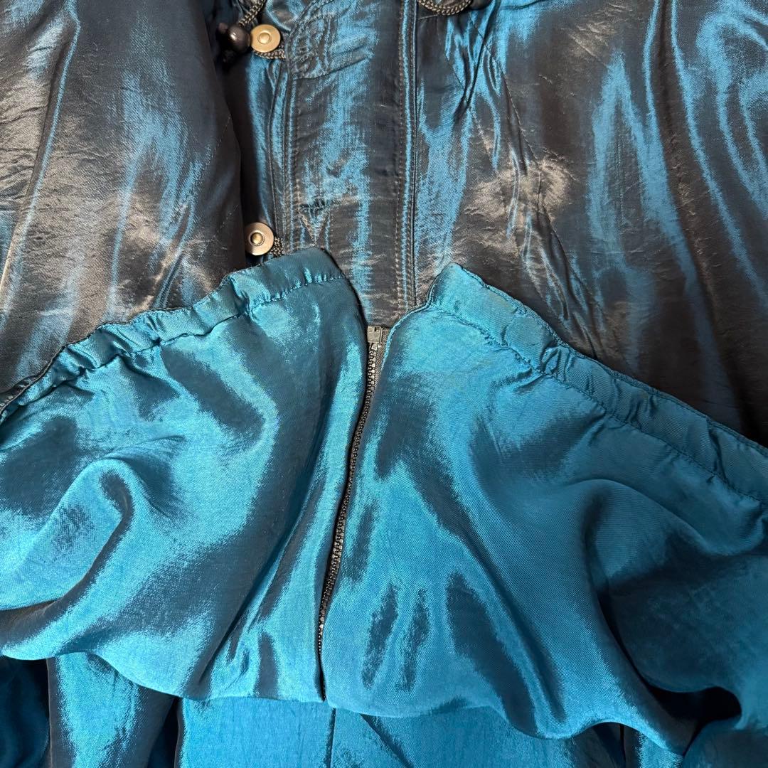 【美品】ユーロビンテージ タマムシ色 ギミック フード付きパデッドコート