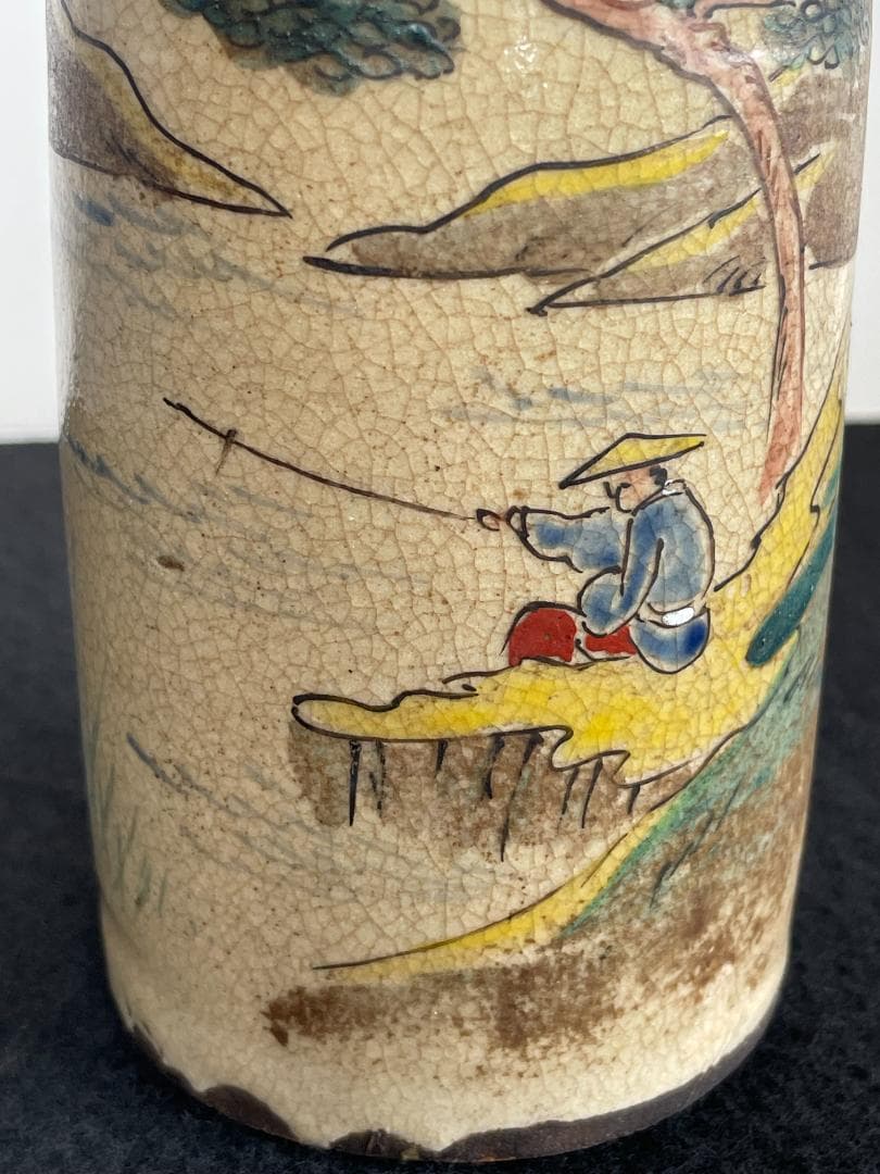 青木木米 京焼 徳利 酒器 花入 山水図 時代物 古陶磁 旧家