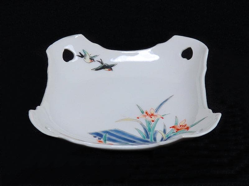 大聖寺伊万里 柿右衛門写 鳥に燕子花の図 四方皿 C669AS-BQh