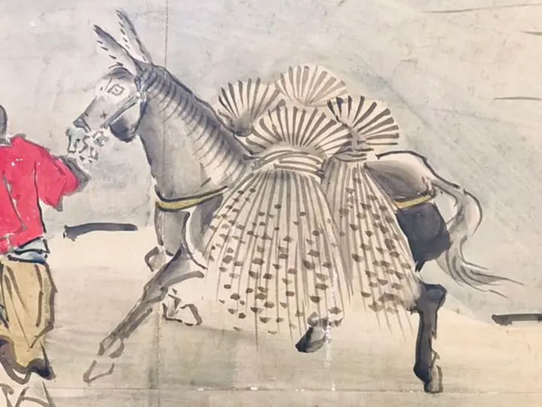 黒田稲皐『農耕図』日本画 和紙 まくり 原画 約10号 真作保証