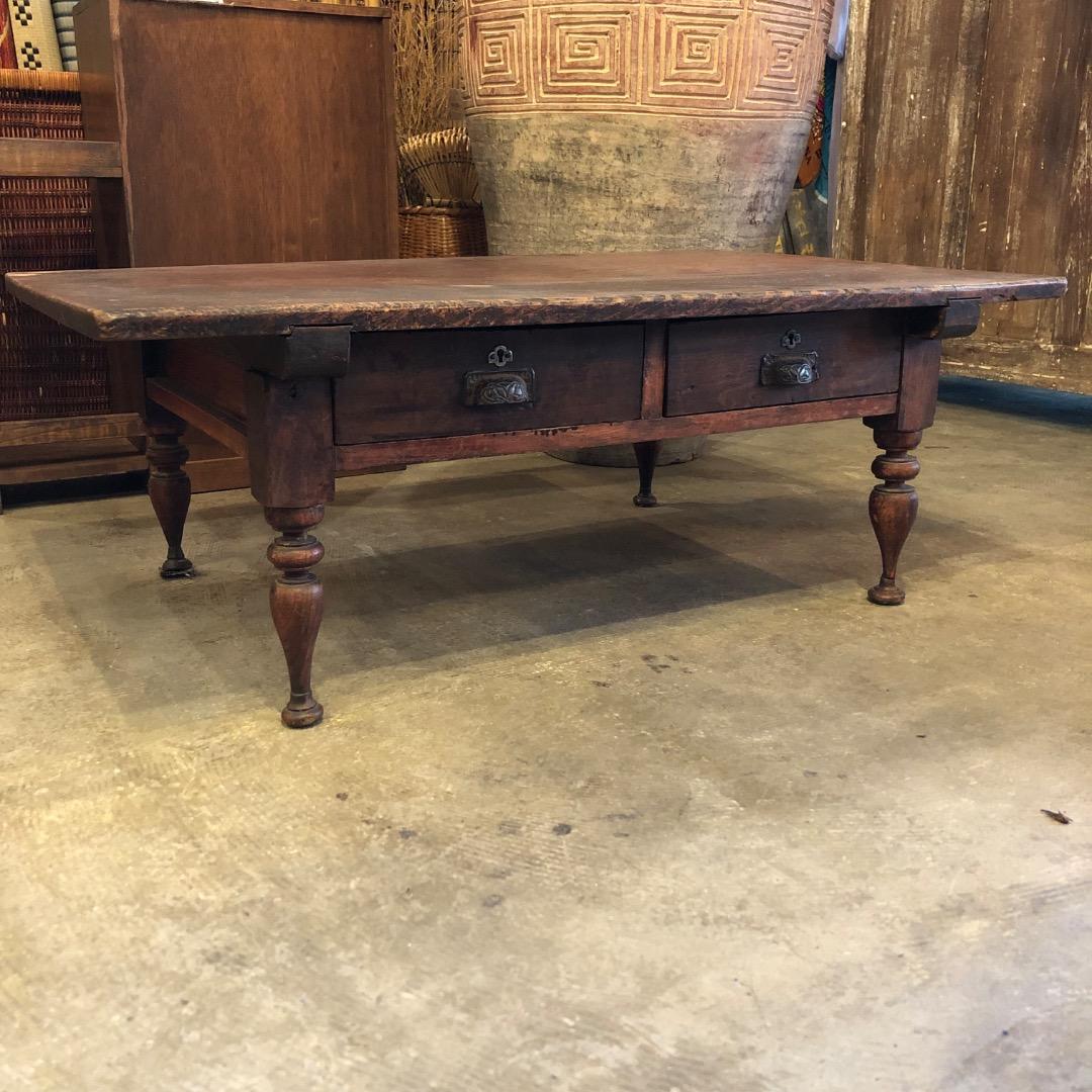 ろくろ脚木製文机 テーブル 引き出し付き 古家具 アンティーク レトロ