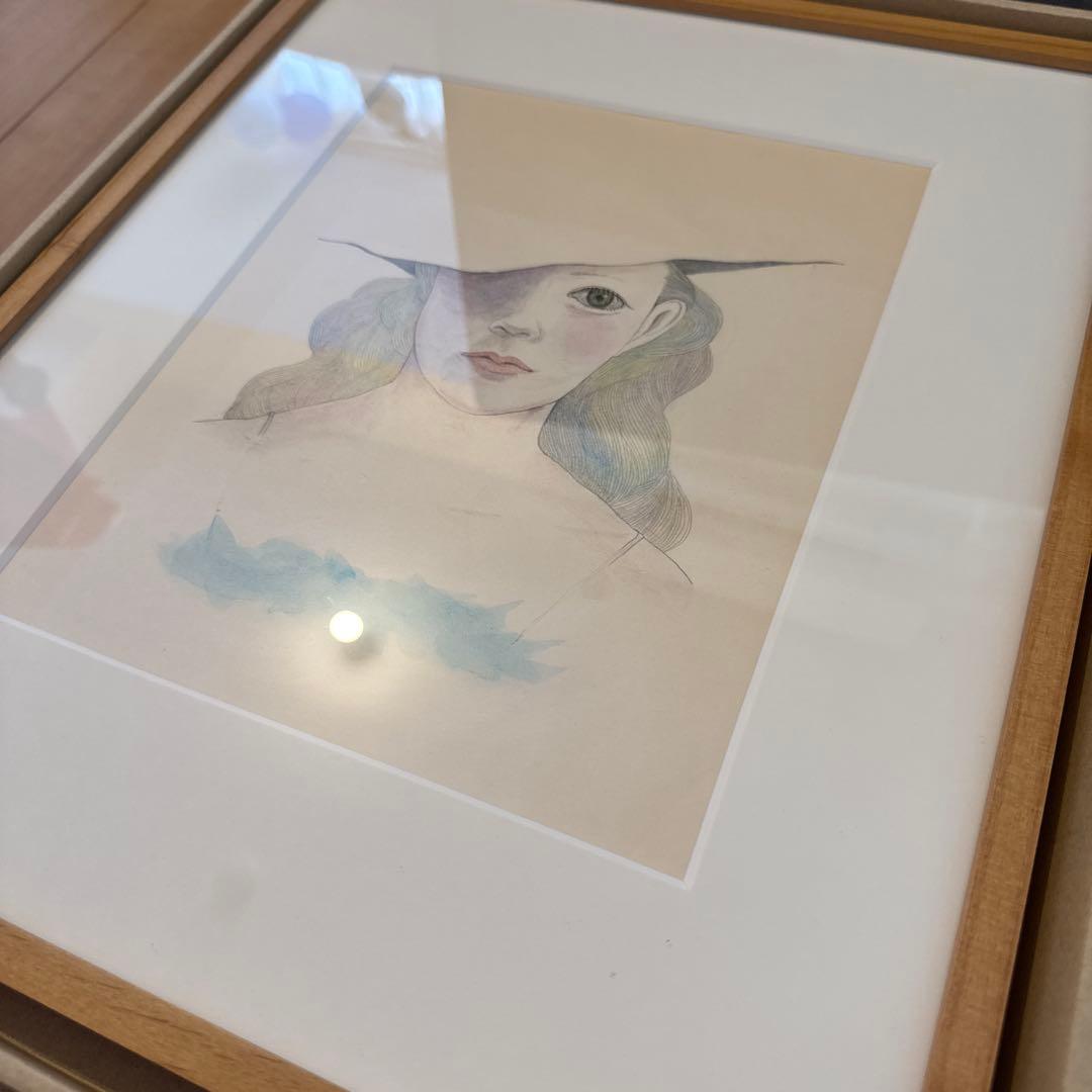 魔女　女性の肖像画 水彩画　額装