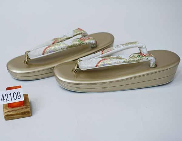 草履バッグセット 帯地 刺繍 二段 LLサイズ 金色×ピンク NO42109