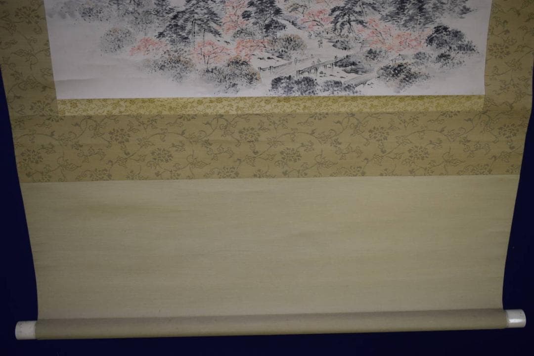 真作/毛利梅友/山水鳥居図/桐共箱付/布袋屋掛軸HH-