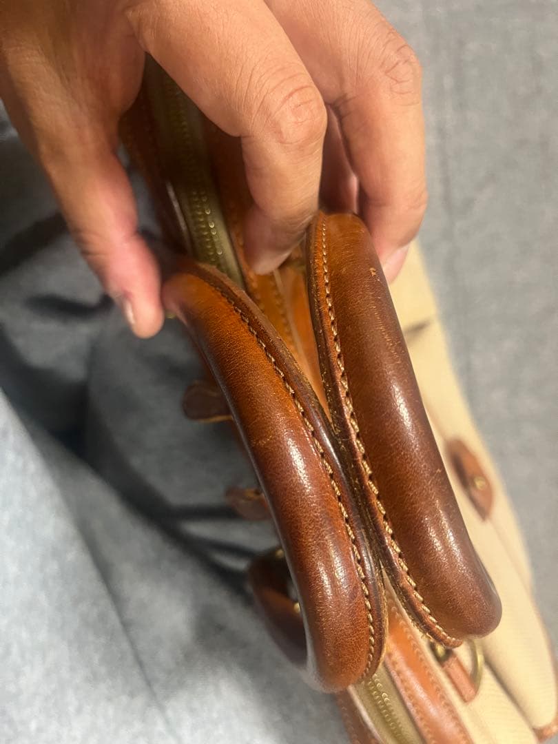 万双 ブリーフケース キャンバス×レザー 2室 廃盤 希少 ビジネスバッグ