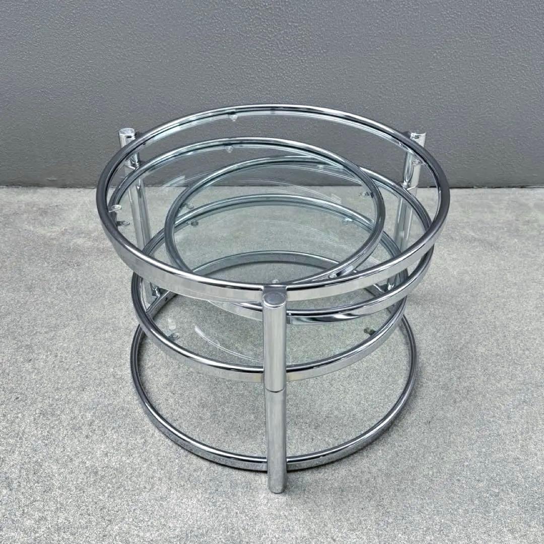 北欧 レトロ ミッドセンチュリー 4段 サイドテーブル ラウンド ガラス