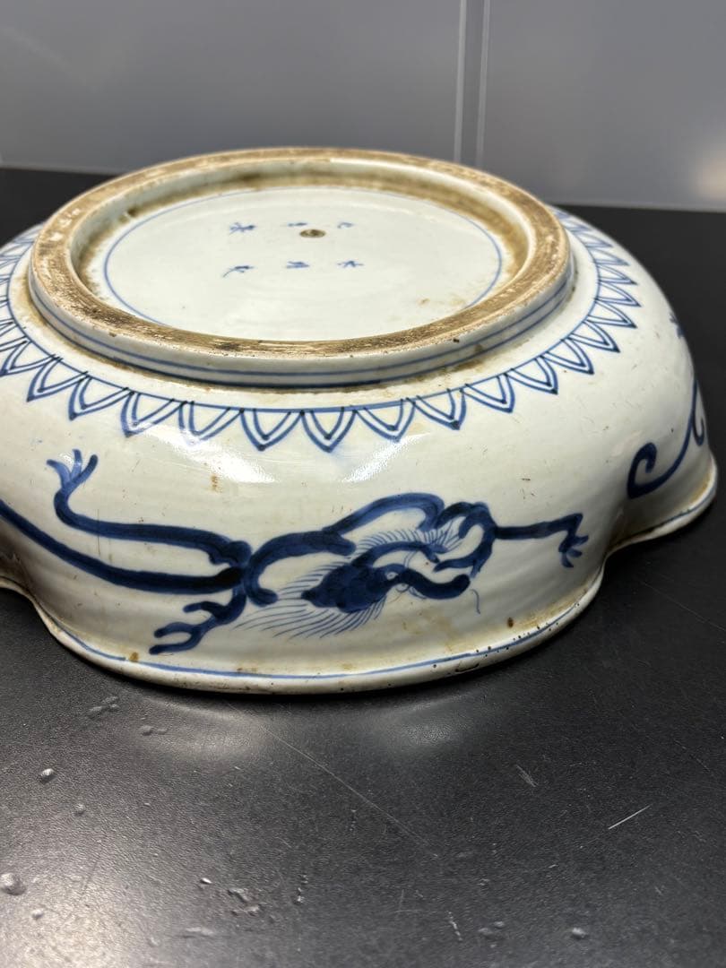 古伊万里 色絵 花唐草 龍 木瓜形 大皿 江戸期 希少品 陶器金彩 太明成