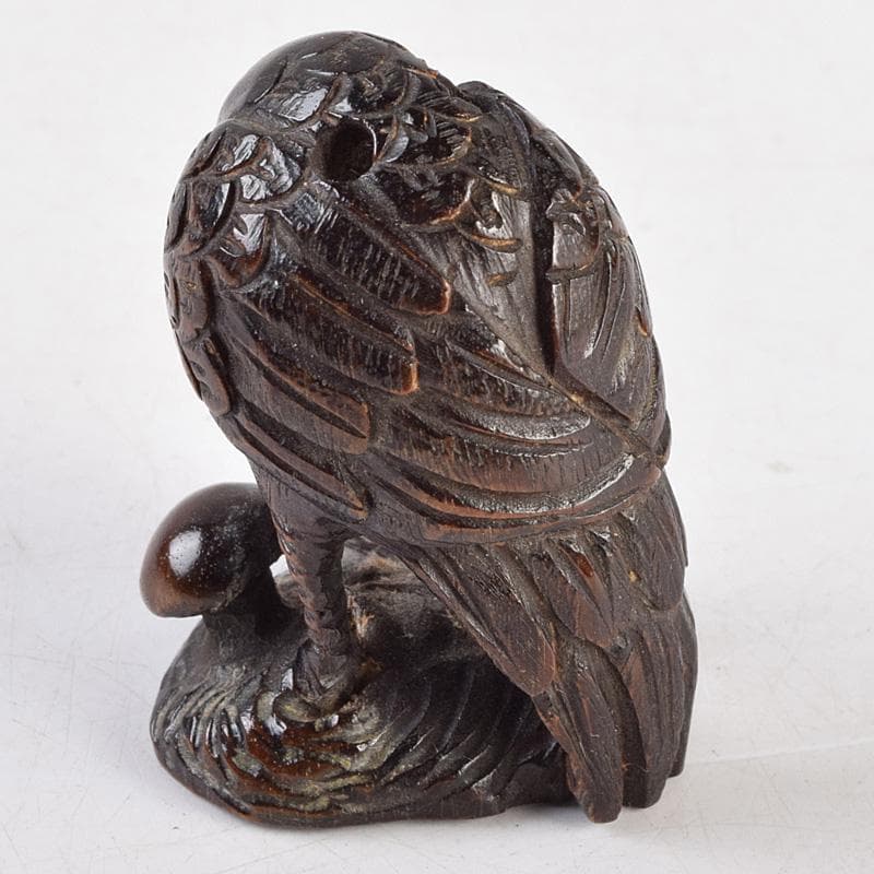 時代提げ物 唐木紫檀彫刻 鶴魚 置物 根付 C R9308